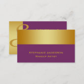 Bold and Elegant Purple Gold Striped Makeup Artist Business Card (Front/Back)
