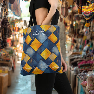 Bold and Elegant Yellow and Blue Diamond Tote Bag