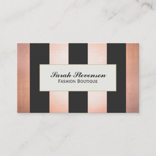 Customizable Black and White Stripes Fashion Boutique Copper Business Card