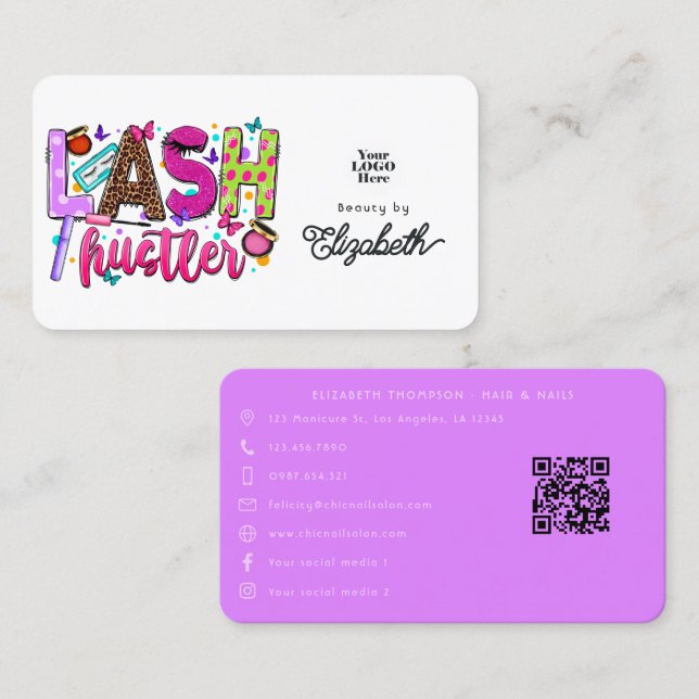 Bold and Glamorous Lash Hustler Salon Branding Business Card (Front/Back)