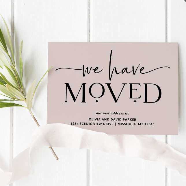 Bold and Modern | Moving Announcement Postcard (A modern moving announcement with trendy, elegant typography on a neutral colored background )