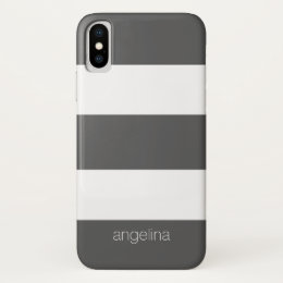 Bold and Modern White Striped Pattern Custom Name iPhone X Case