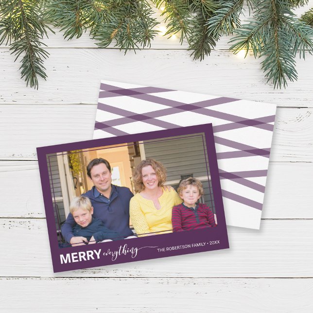 Bold and Script Purple Merry Everything Photo Holiday Card (Creator Uploaded)