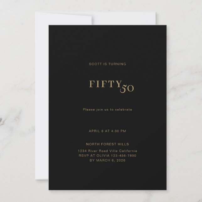 Bold and Simple Black Gold 50th Birthday Invitation (Front)