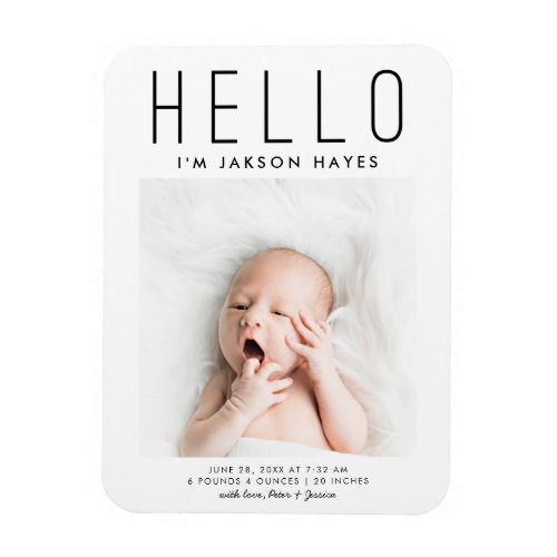 Bold and Simple HELLO Birth Announcement Photo Magnet