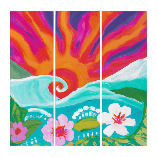 Bold and simple ocean and flowers art (Front)