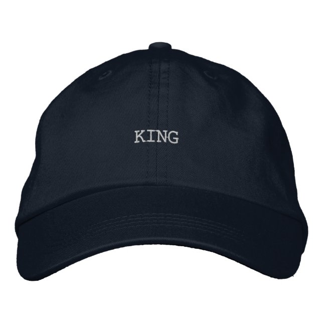 Bold and Strong KING Text Personalized Stylish Men Embroidered Baseball Cap (Front)