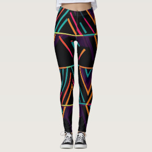 Bold and trendy colorful geometric 80s leggings