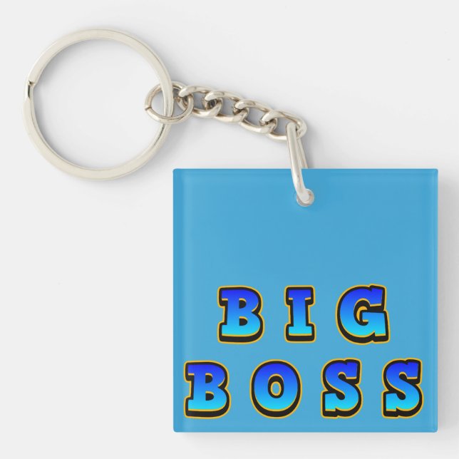 Bold and Vibrant Big Boss Text in Dynamic Blue Keychain (Front)