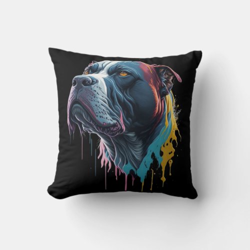 Bold and Vibrant Pitbull Portrait _ Artistic Dog D Throw Pillow