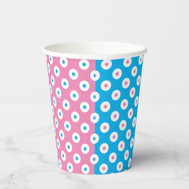Bold and Whimsical Pink and Blue Polka-Dotted Paper Cups (Right)