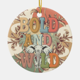 Bold and Wild Retro Elephant Ceramic Ornament
