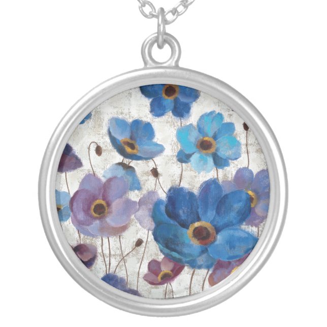 Bold Anemones Silver Plated Necklace (Front)