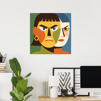 Bold Angry Split-Face Woman Poster