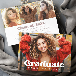 Bold any color font 4 photo graduation announcement