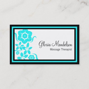 Bold Aqua Floral Massage Therapy Business Card by mariannegilliand at Zazzle
