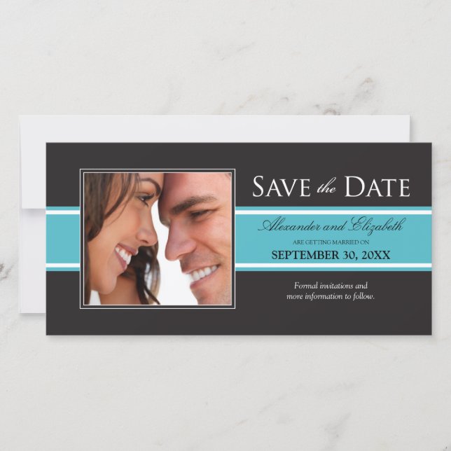 Bold Aqua Stripe Save the Date Announcement (Front)