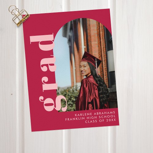 Bold Arch Photo Magenta  Pink Graduation Announcement