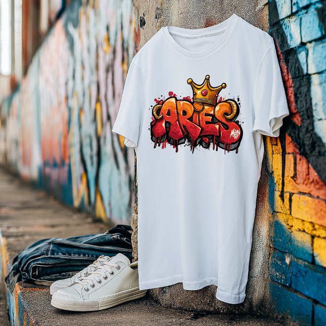 Bold Aries Zodiac Graffiti Airbrush with Crown T-Shirt (Creator Uploaded)