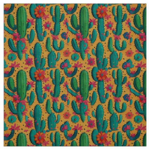 Bold Arizona Saguaro Flowering Cactus Fabric