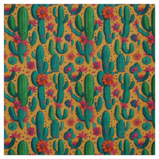 Bold Arizona Saguaro Flowering Cactus Fabric