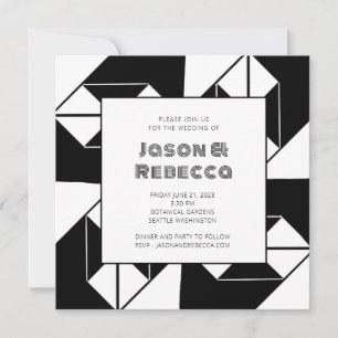 Bold Art Deco Vintage Black White Tile Wedding Invitation