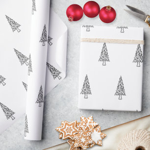 Bold Artistic Line Art Tree Black White Holiday Wrapping Paper