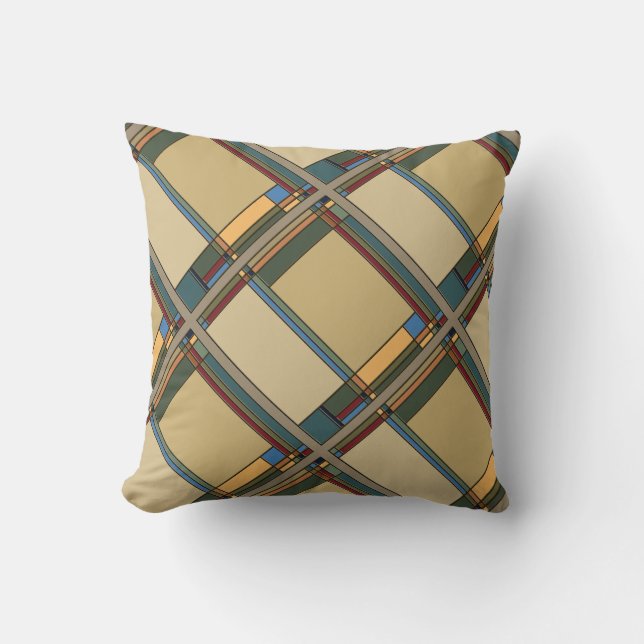 Bold Arts & Crafts Fall Geometric Pattern Throw Pillow (Front)