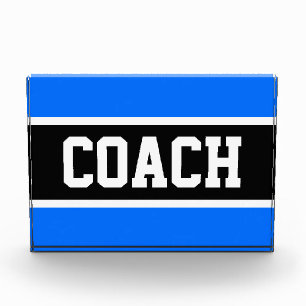 Bold Athletic Blue Black White Stripes COACH Text Acrylic Award