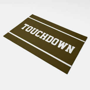  Bold Athletic Brown TOUCHDOWN White Text Stripes Doormat