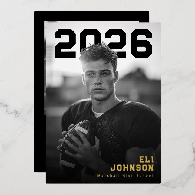 Bold Athletic Graduation PhotoPop  Foil Invitation (Front/Back)