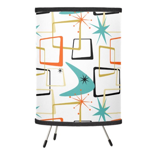 Bold Atomic Starburst Boomerang Squares Midcentury Tripod Lamp (Left)