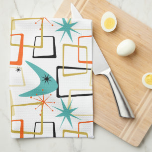 Bold Atomic Stars Boomerang Squares Mid Century Kitchen Towel