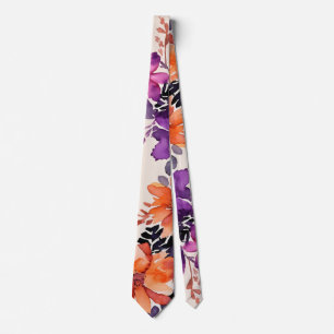 Bold Autumn Flowers Watercolor Lily Floral Neck Tie
