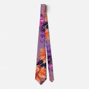 Bold Autumn Flowers Watercolor Lily Floral Neck Tie