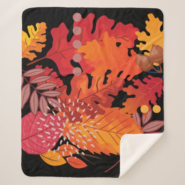 Bold Autumn Leaves Medley Sherpa Blanket (Front)