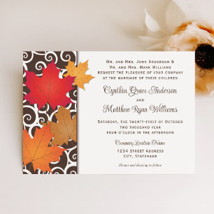 Bold Autumn Maple Leaf Scrollwork Wedding Invitation