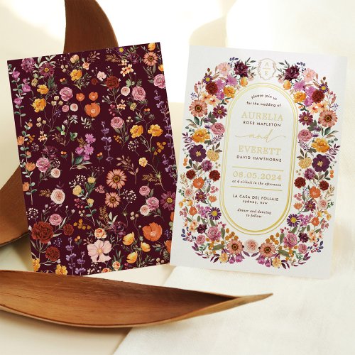 Bold Autumn Wildflowers Monogram Crest Wedding