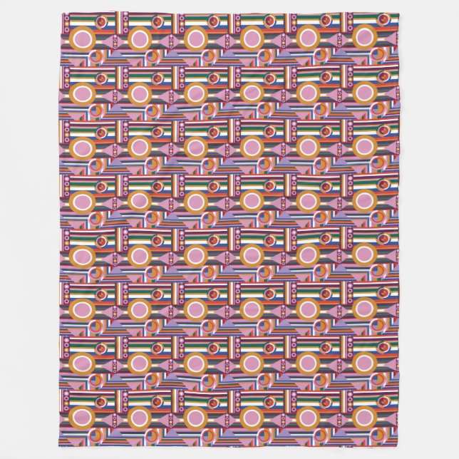 Bold Avant-Garde Retro Geometric Fleece Blanket (Front)