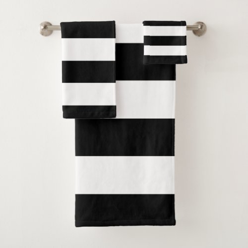 Bold Awning Stripes Black White Bath Towel Set