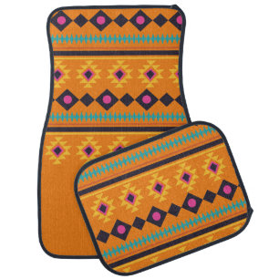 Bold Aztec Tribal Pattern Orange Car Floor Mat