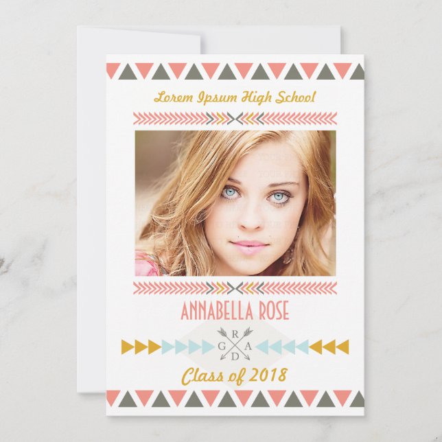 Bold Aztec Tribal Photo Graduation Party Invitation (Front)
