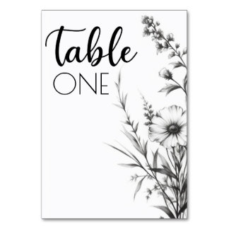 Bold B&W Wildflowers Table Number
