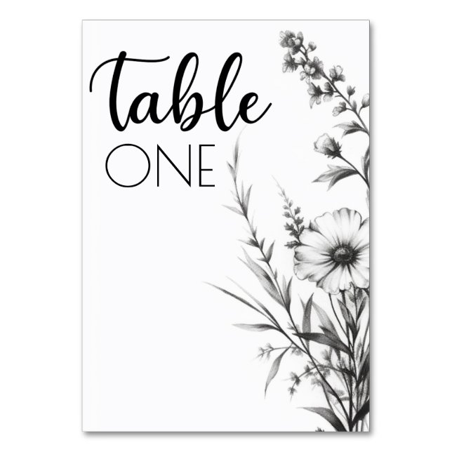 Bold B&W Wildflowers Table Number (Back)
