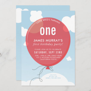BOLD BALLOON birthday party invite blue sky red
