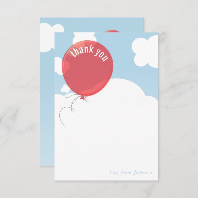 BOLD BALLOON thank you note blue sky red Invitation (Front/Back)