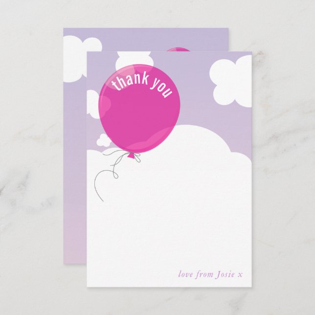 BOLD BALLOON thank you note purple sky pink Invitation (Front/Back)