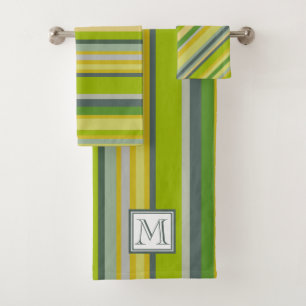 Bold Bamboo Colors Multi-Stripe Pattern Monogram Bath Towel Set