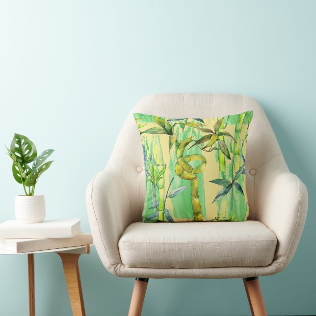 Bold Bamboo Watercolor Throw Pillow (Chair)