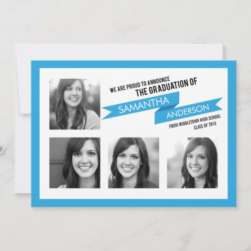 Bold Banner Graduation Invite Blue